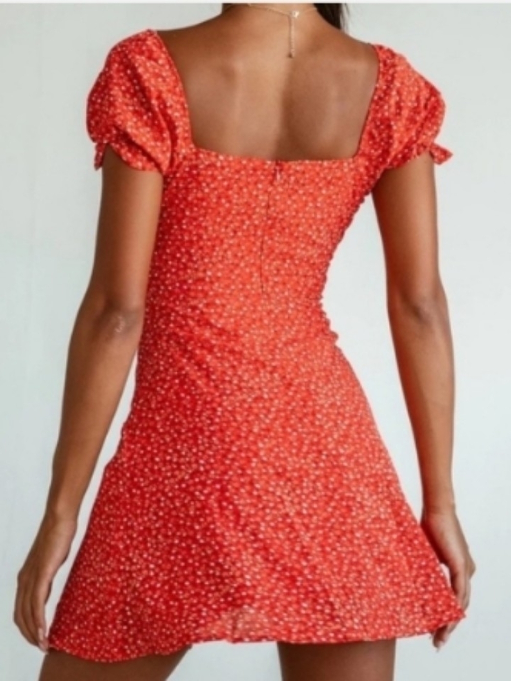 Princess Polly Red Floral Puff-Sleeve Square Neck Mini Dress